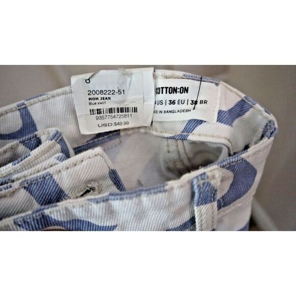 cotton: On 2008222-51 Women's Sz 4 Blue Swirl Denim Mom Jeans - Picture 2 of 6